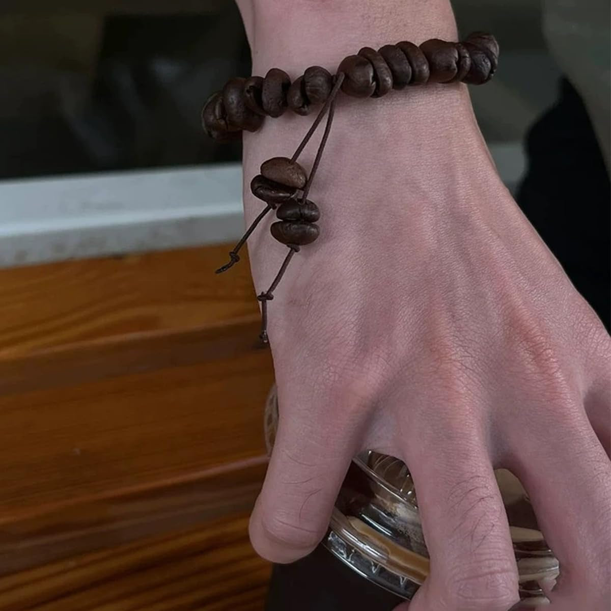 Coffee Bean Bracelet for Men Women Minimalist Handmade Stretch Beaded Bracelets Real Coffee Bean Charm Bracelets for Couples Jewelry Gift