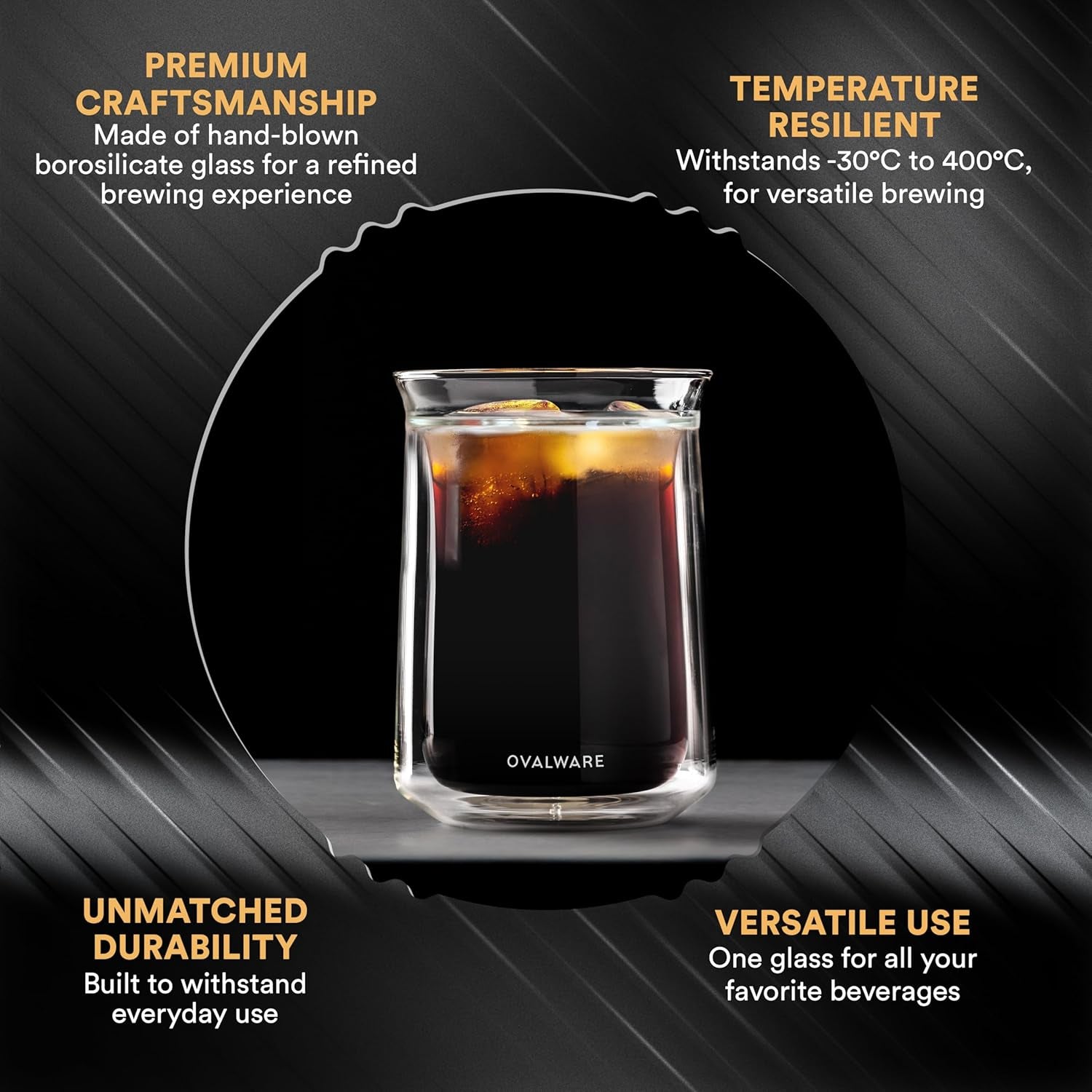 Double Wall Single Lip Insulated Glass Cup, Set of 2 (12Oz / 350Ml) - Borosilicate Glass for Coffee, Tea, Whiskey, Cocktails & All Beverages - Minimalistic & Durable Double-Wall Drinking Mug