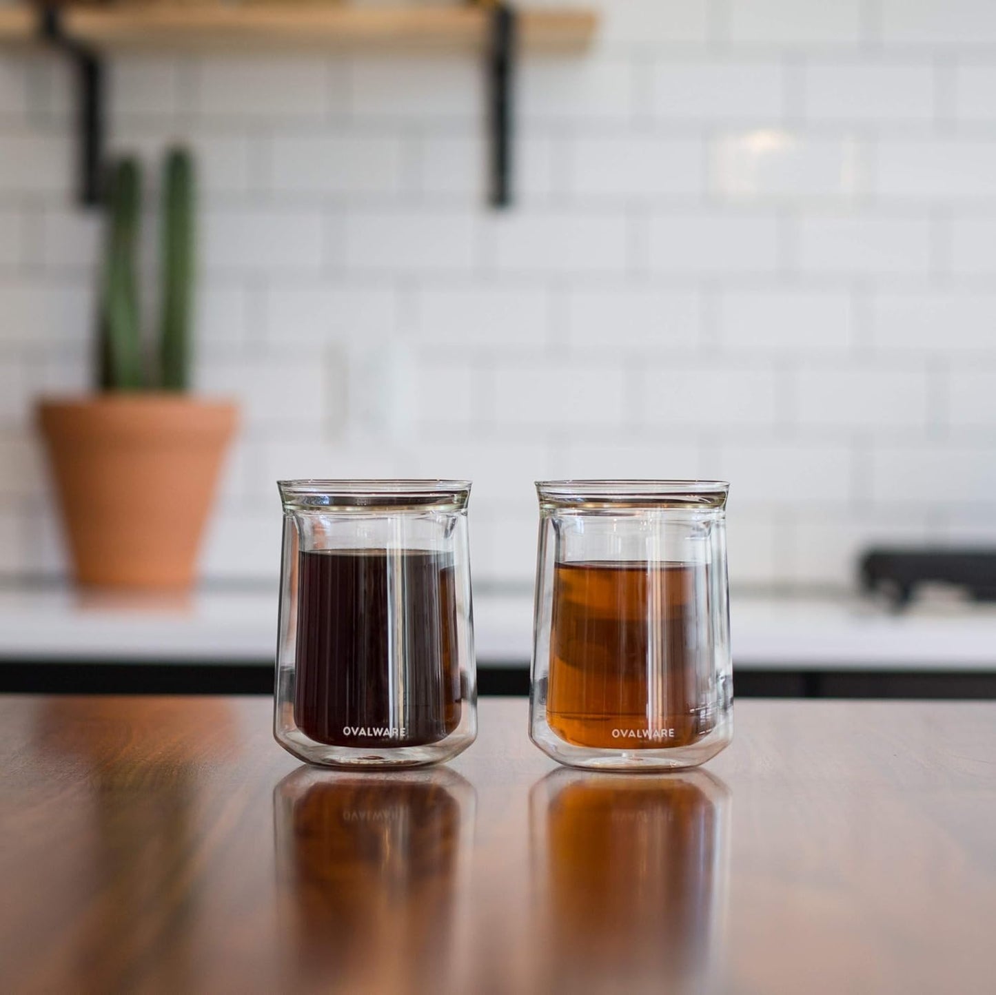 Double Wall Single Lip Insulated Glass Cup, Set of 2 (12Oz / 350Ml) - Borosilicate Glass for Coffee, Tea, Whiskey, Cocktails & All Beverages - Minimalistic & Durable Double-Wall Drinking Mug