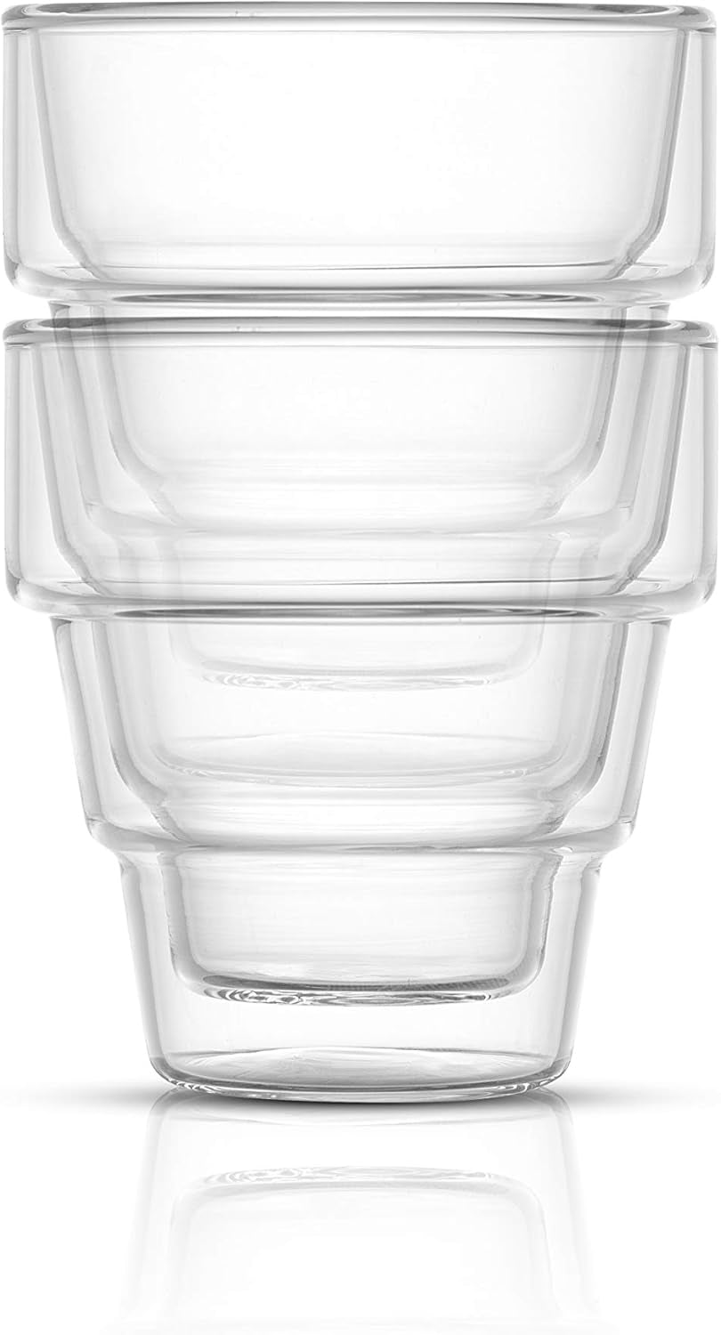 Pila Double Walled Espresso Glasses, Set of 2 Espresso Cups 3 Ounce Capacity. Stackable Thermal Clear Glass Cups, Ideal Fit for Espresso Machine and Coffee Maker