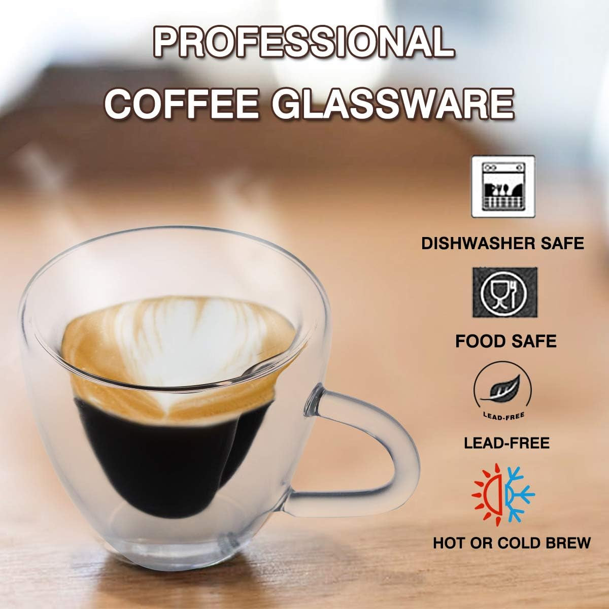 Glass Espresso Cups, Set of 2 5Oz Double Wall Thermo Insulated Glass Espresso Shot Cups Set with Handle, Espresso Mug, Coffee Cups for Espresso and Cappuccino, Great Gift for Coffee Lover