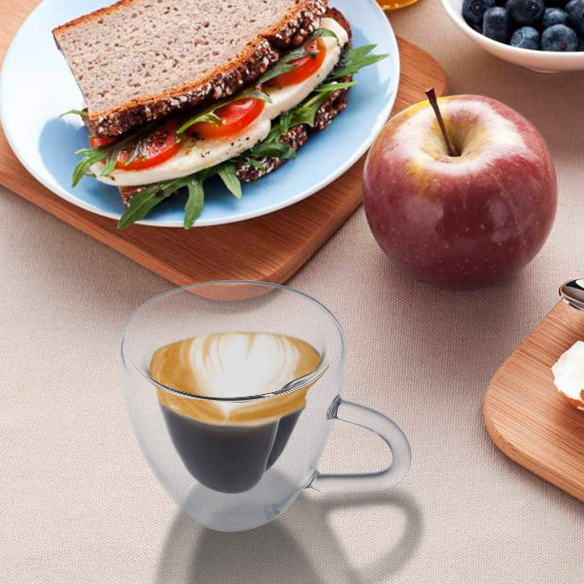 Glass Espresso Cups, Set of 2 5Oz Double Wall Thermo Insulated Glass Espresso Shot Cups Set with Handle, Espresso Mug, Coffee Cups for Espresso and Cappuccino, Great Gift for Coffee Lover