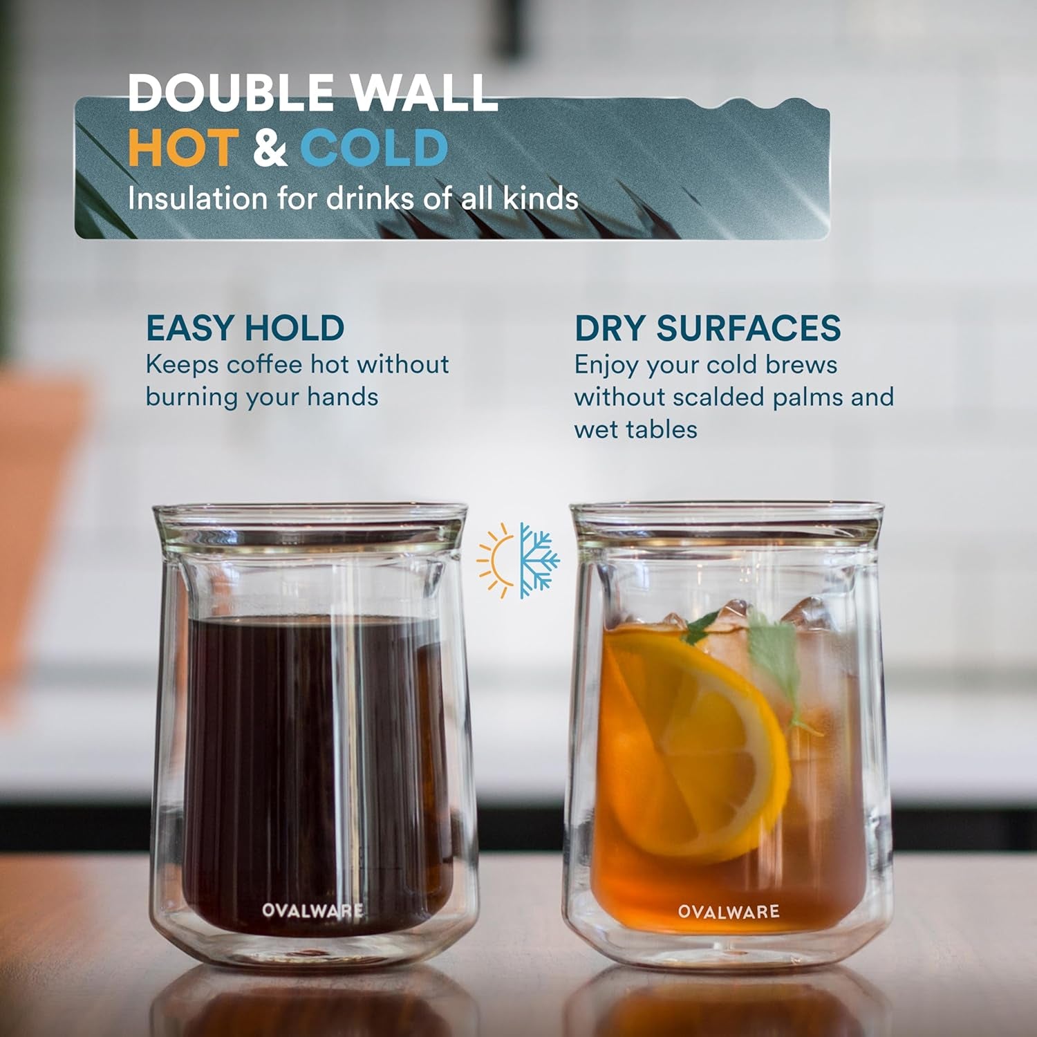 Double Wall Single Lip Insulated Glass Cup, Set of 2 (12Oz / 350Ml) - Borosilicate Glass for Coffee, Tea, Whiskey, Cocktails & All Beverages - Minimalistic & Durable Double-Wall Drinking Mug