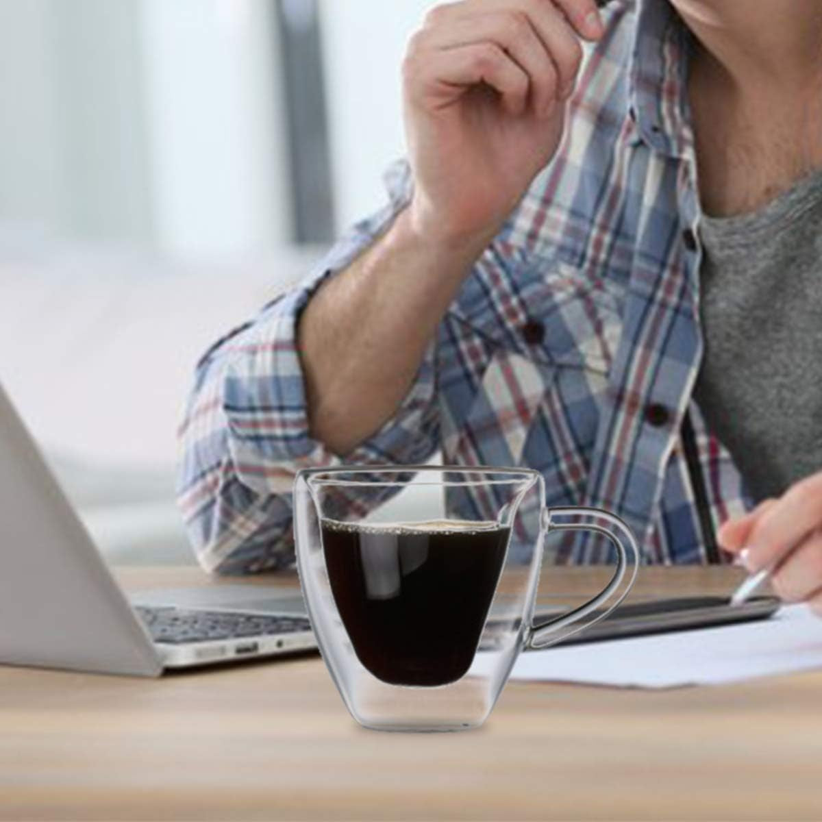 Glass Espresso Cups, Set of 2 5Oz Double Wall Thermo Insulated Glass Espresso Shot Cups Set with Handle, Espresso Mug, Coffee Cups for Espresso and Cappuccino, Great Gift for Coffee Lover