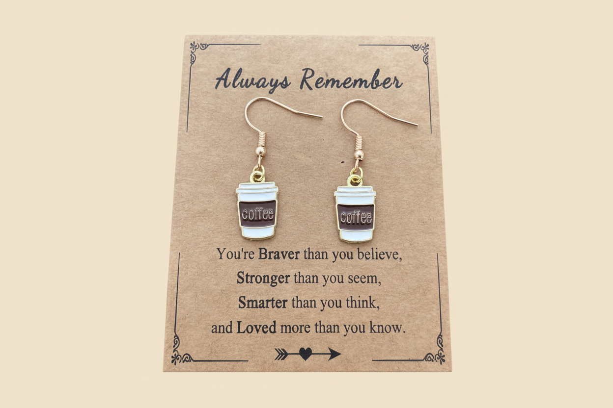 Coffee Dangle Earring Golden Plated for Women