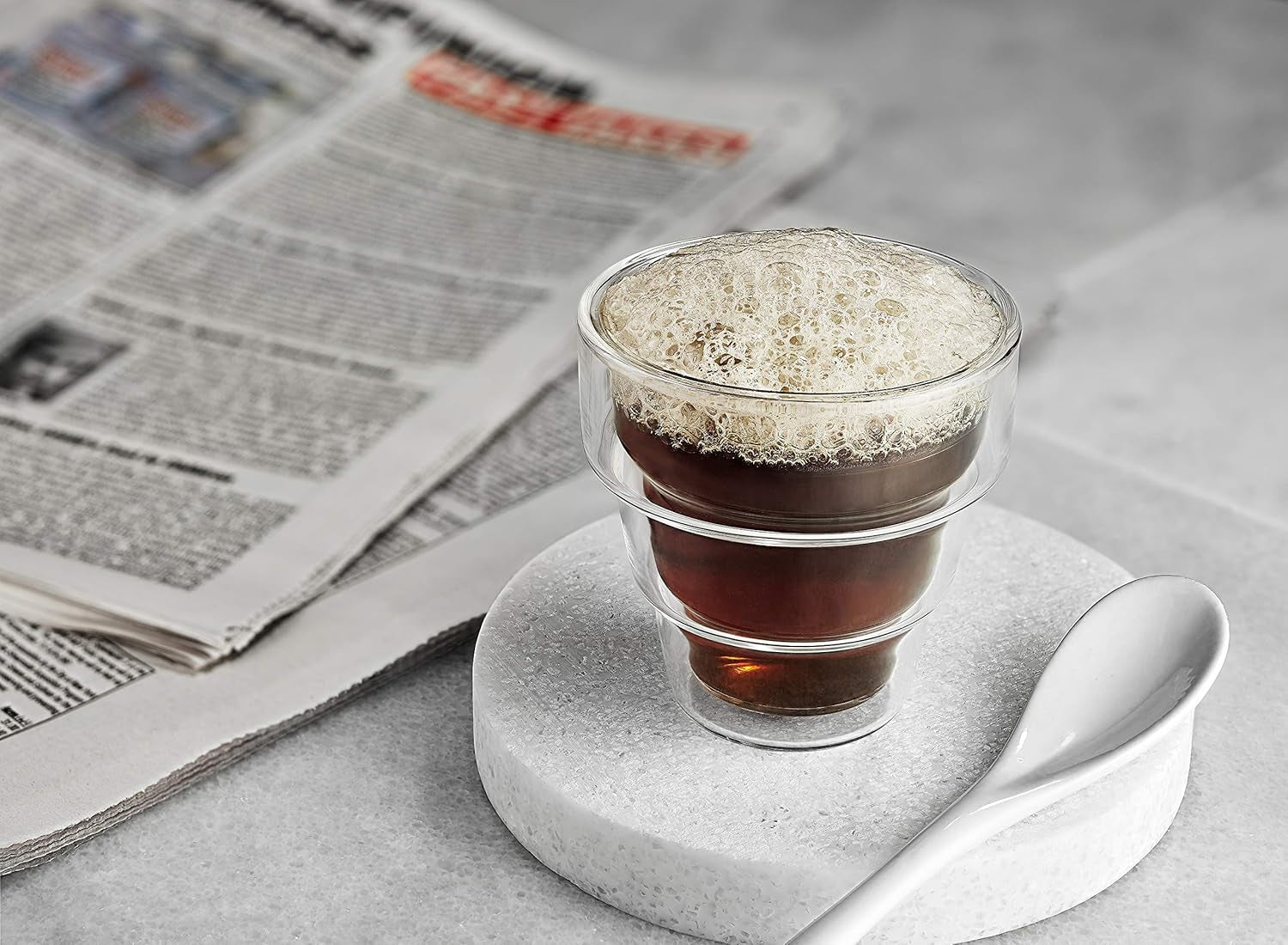 Pila Double Walled Espresso Glasses, Set of 2 Espresso Cups 3 Ounce Capacity. Stackable Thermal Clear Glass Cups, Ideal Fit for Espresso Machine and Coffee Maker