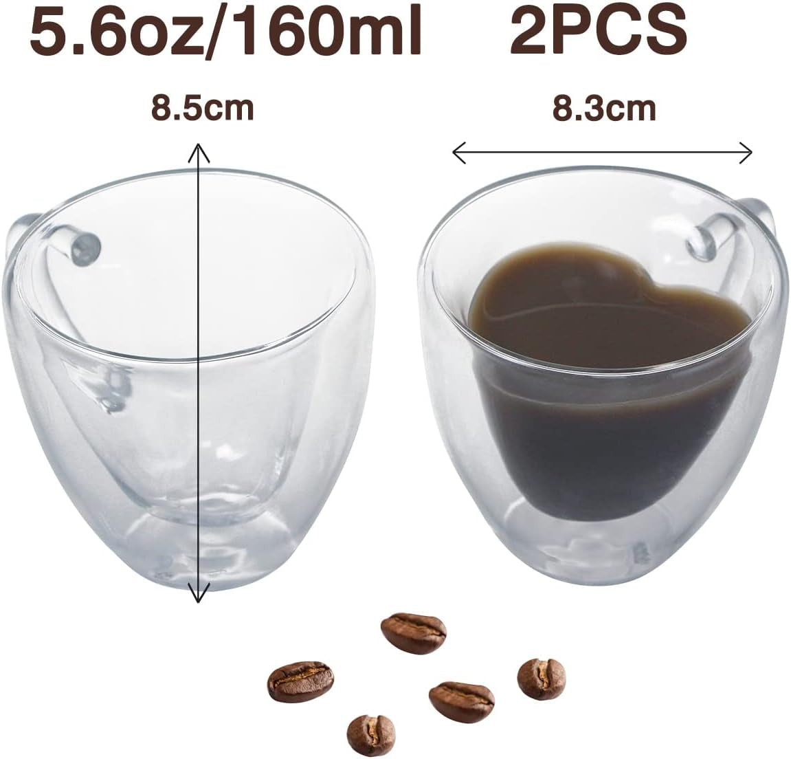 Glass Espresso Cups, Set of 2 5Oz Double Wall Thermo Insulated Glass Espresso Shot Cups Set with Handle, Espresso Mug, Coffee Cups for Espresso and Cappuccino, Great Gift for Coffee Lover