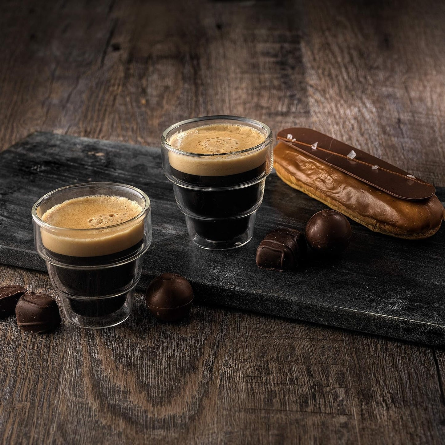 Pila Double Walled Espresso Glasses, Set of 2 Espresso Cups 3 Ounce Capacity. Stackable Thermal Clear Glass Cups, Ideal Fit for Espresso Machine and Coffee Maker