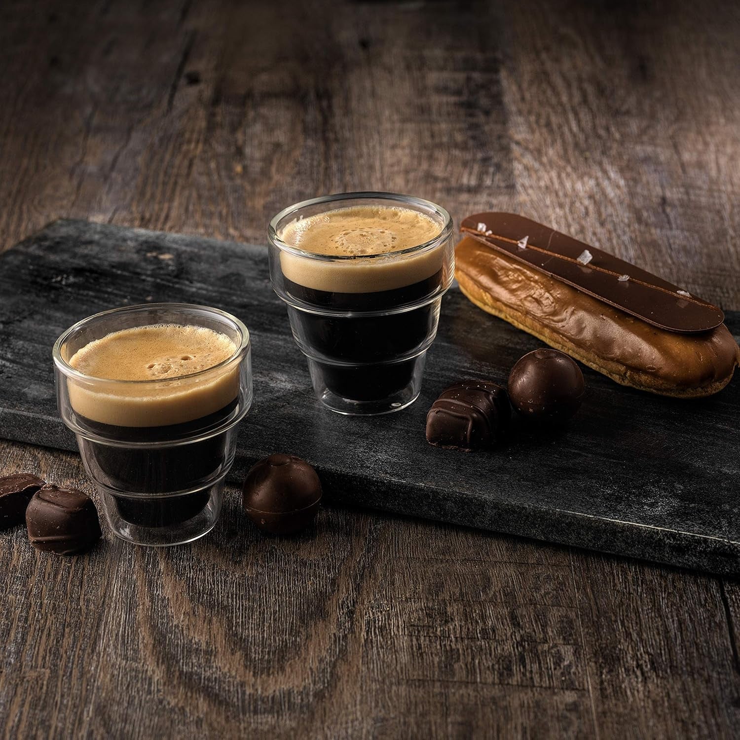 Pila Double Walled Espresso Glasses, Set of 2 Espresso Cups 3 Ounce Capacity. Stackable Thermal Clear Glass Cups, Ideal Fit for Espresso Machine and Coffee Maker