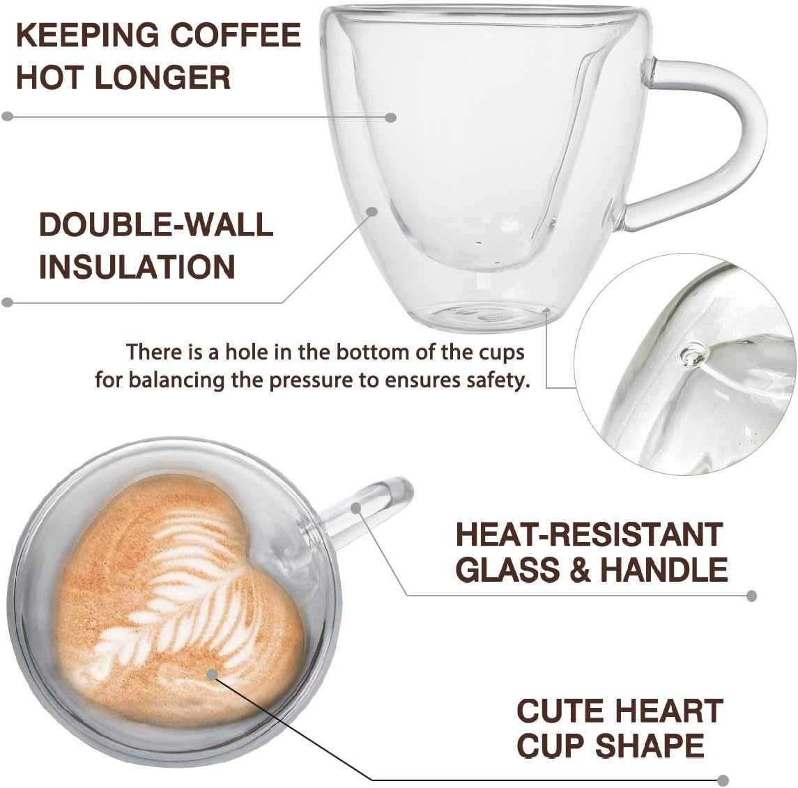 Glass Espresso Cups, Set of 2 5Oz Double Wall Thermo Insulated Glass Espresso Shot Cups Set with Handle, Espresso Mug, Coffee Cups for Espresso and Cappuccino, Great Gift for Coffee Lover