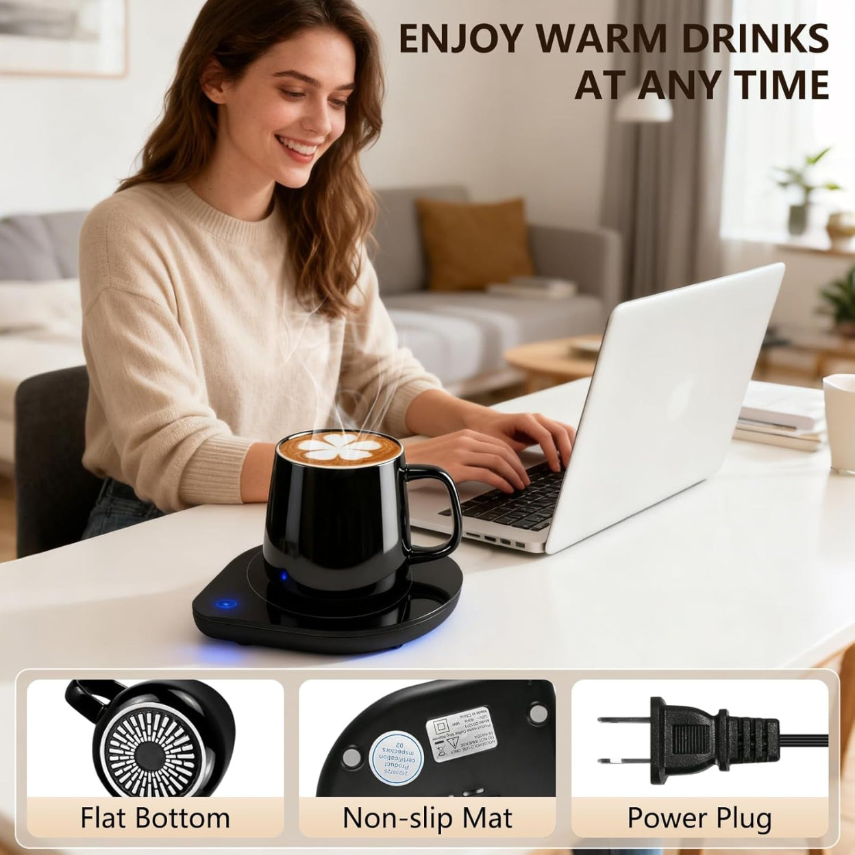 Mug Warmer with Cup Set, Coffee Warmer for Desk, Electric Mug Heater with Adjustable Temperature.