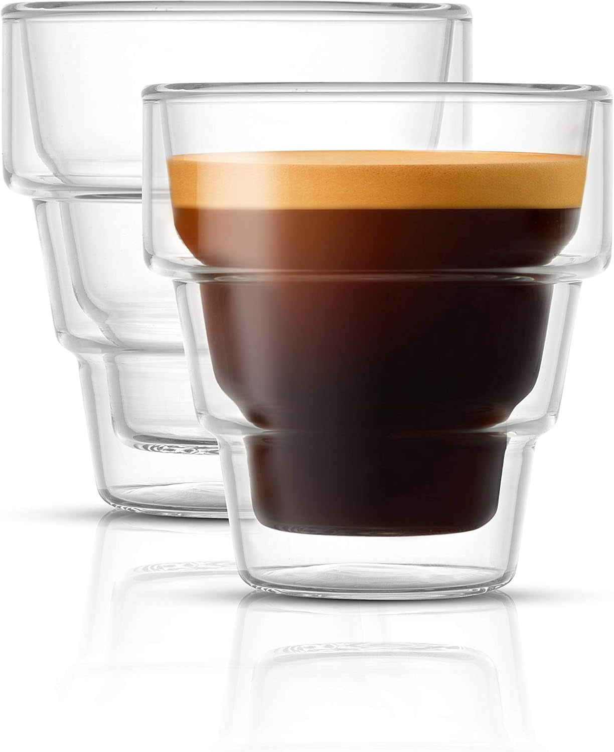Pila Double Walled Espresso Glasses, Set of 2 Espresso Cups 3 Ounce Capacity. Stackable Thermal Clear Glass Cups, Ideal Fit for Espresso Machine and Coffee Maker