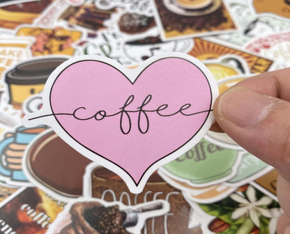 50 Pieces Coffee Stickers - Vinyl Coffee Bottle Sticker Pack for Gifts and Parties