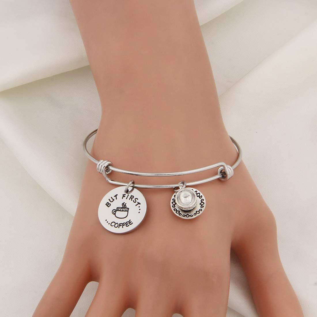 Coffee Addict Bracelet but First Coffee Jewelry Gift for Barista Coffee Lover