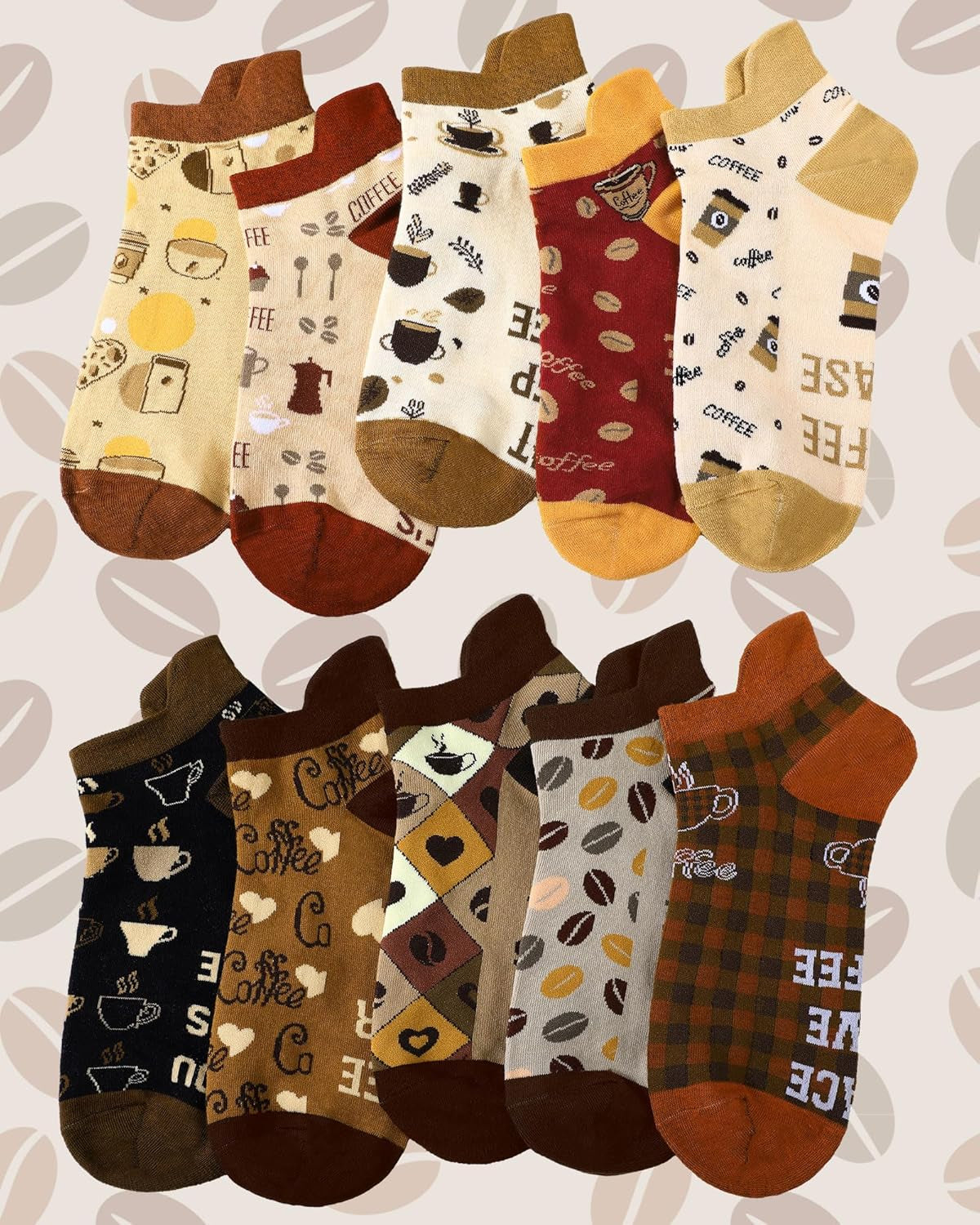 10 Pairs Coffee Socks for Women Coffee Ankle Socks Novelty Short Socks Coffee Lover Gifts for Women