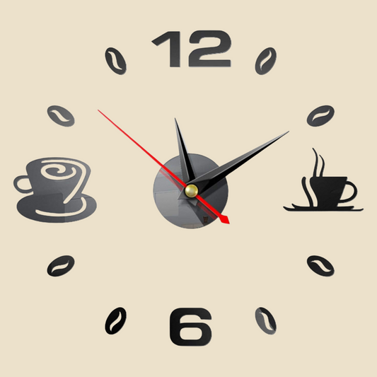 Wall Clock Kitchen Coffee Decor Wall Clocks, Mirror Acrylic 3D Art Self Adhesive Home DIY Clock, Silent Clocks for Kitchen Office Coffee Corner Cafe Shop Decoration