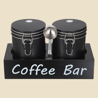 Set of 2 Metal Coffee Canisters with Airtight Lids & Spoons