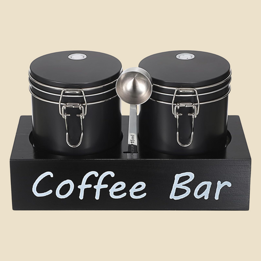 Set of 2 Metal Coffee Canisters with Airtight Lids & Spoons