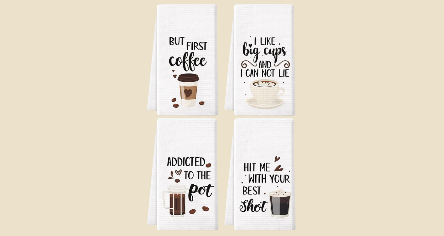 Set of 4 Funny Coffee Kitchen Towels - Perfect Gift for Any Occasion