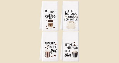 Set of 4 Funny Coffee Kitchen Towels - Perfect Gift for Any Occasion