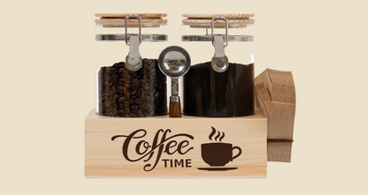 3-Piece Glass Coffee Canister Set with Shelf & Spoons – Airtight Storage