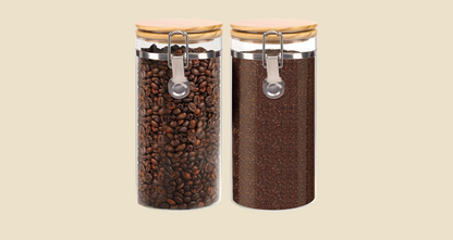 3-Piece Glass Coffee Canister Set with Shelf & Spoons – Airtight Storage