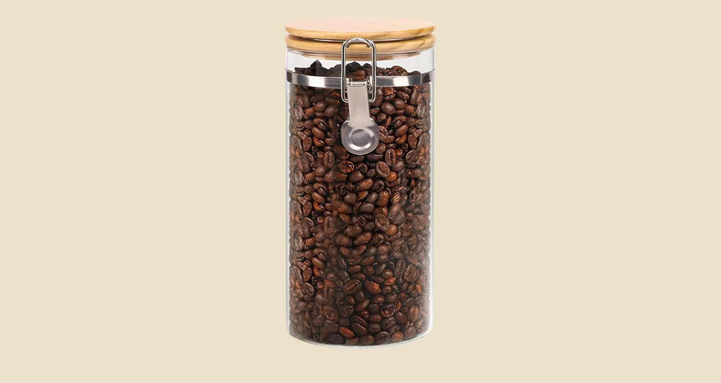 3-Piece Glass Coffee Canister Set with Shelf & Spoons – Airtight Storage