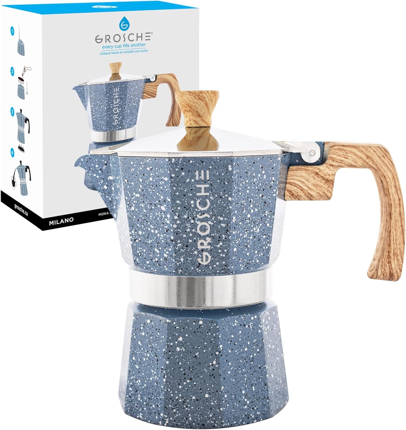Milano Stovetop Espresso Maker Moka Pot 9 Espresso Cup, 15.2 Oz, Blue. Stove Top Coffee Maker Moka Italian Espresso Greca Coffee Maker Brewer Percolator