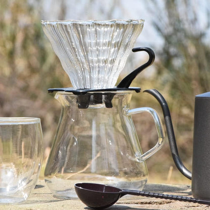 9-Piece Travel Coffee Gift Set with Goose Neck Kettle Digital Scale Double Walled Glass Mug Glass Server Manual Grinder Glass Dipper 100 Pcs Paper Filter and Scope for Drip Coffee