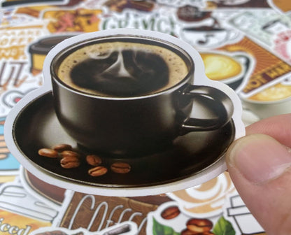 50 Pieces Coffee Stickers - Vinyl Coffee Bottle Sticker Pack for Gifts and Parties
