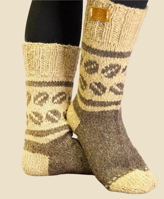 Hand Knitted Wool Socks, Unique Wool Socks for Women and Men, Coffee Pattern, 100% Wool, Knit Gift, Warm and Natural Socks, Mothers Day Gift