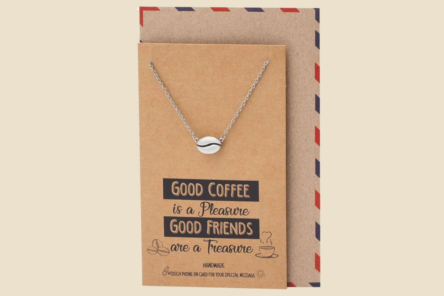 Coffee Bean Necklace & Ring Set - Handmade Gifts for Coffee Lovers
