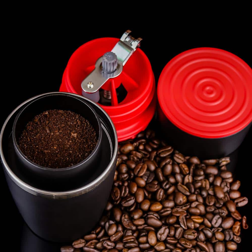 Single Serve Red Coffee Grinder, 2-In-1 Carafe Coffee Maker Machine, with Insulated Cup