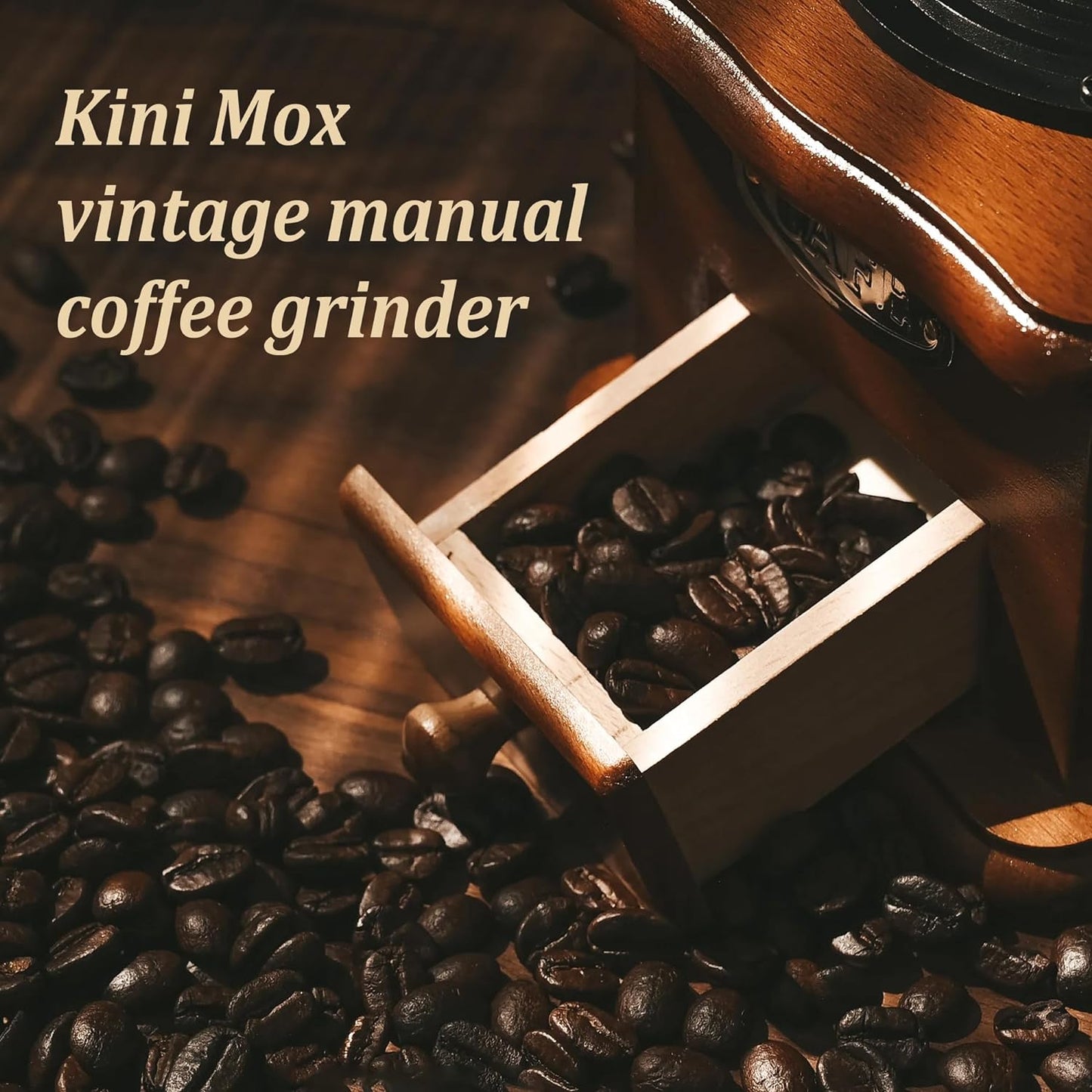 Manual Coffee Grinder Vintage Wooden Coffee Bean Grinder Hand Grinder Roller Antique Coffee Mill for Making Mesh Coffee Classic French Press for Decoration (Quadrilateral)