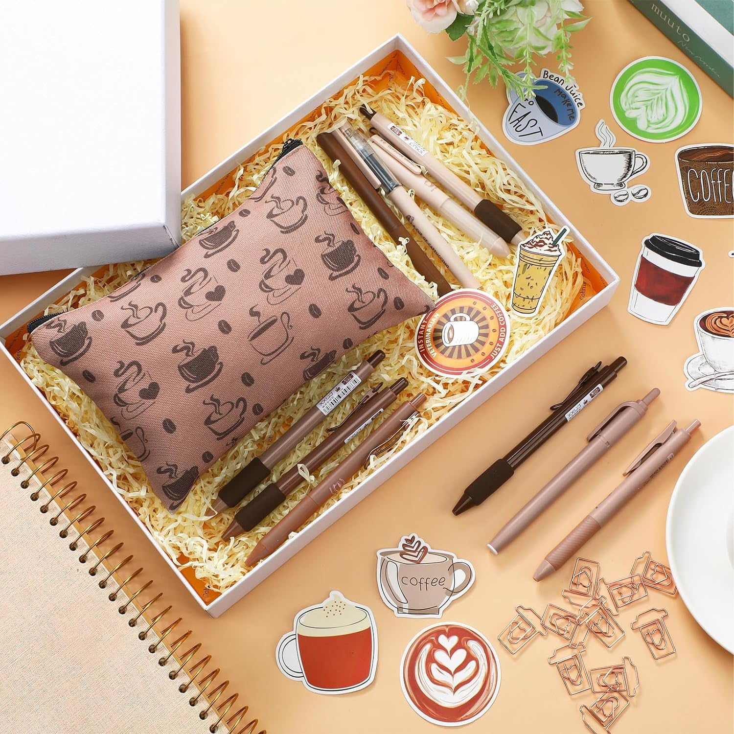 71 Pcs Cute Coffee Pens Coffee Stationery Set Aesthetic Stationery Supplies Gel Ink Pens Retractable Pens 0.5Mm Fine Point Black Ink Kawaii Smooth Writing Pens for Coffee Office Home Supplies