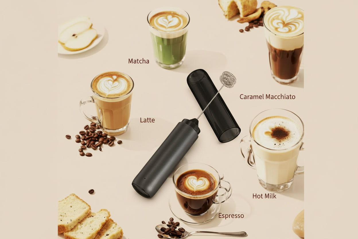 Rechargeable Milk Frother Hanheld, Dual Coil Whisk Head Electric Coffee Frother, Portable Hand Frother Wand Drink Mixer for Matcha Lattes Cappuccino, Kitchen Gifts, Black