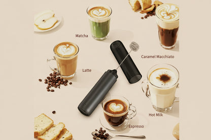 Rechargeable Milk Frother Hanheld, Dual Coil Whisk Head Electric Coffee Frother, Portable Hand Frother Wand Drink Mixer for Matcha Lattes Cappuccino, Kitchen Gifts, Black
