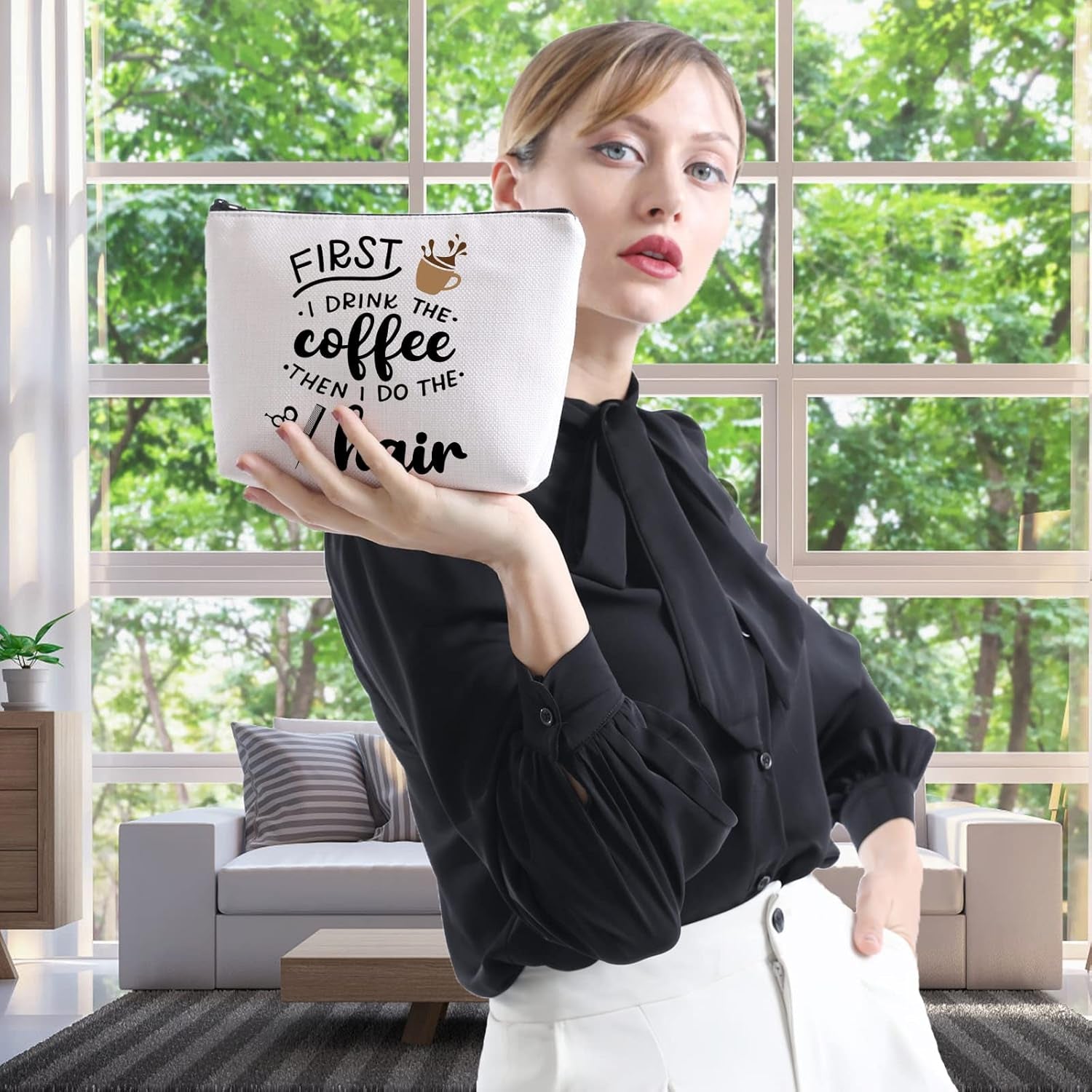 Hair Stylist Gift Coffee Lover Gift Hairdresser Cosmetics Bag First I Drink the Coffee Then I Do the Hair (DRINK the Coffee Hair)