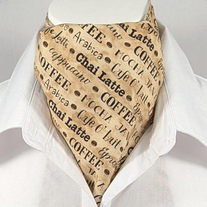 Mens Neckwear Ascot with Coffee Print, Cravat for Coffee Lovers,High Quality Cotton,Casual Necktie,Men Accessories,For Him,Valentine'S Day