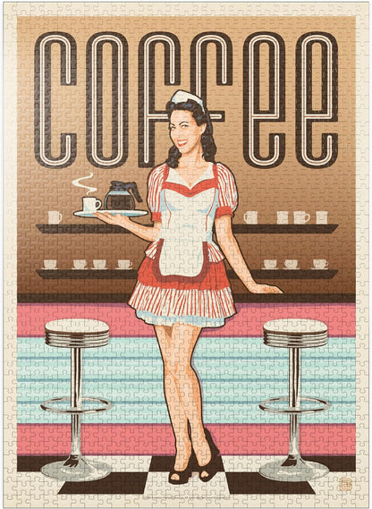 Mypuzzle Coffee: Classic American Diner, Vintage Poster - Premium 500/1000 Piece Jigsaw Puzzle for Adults