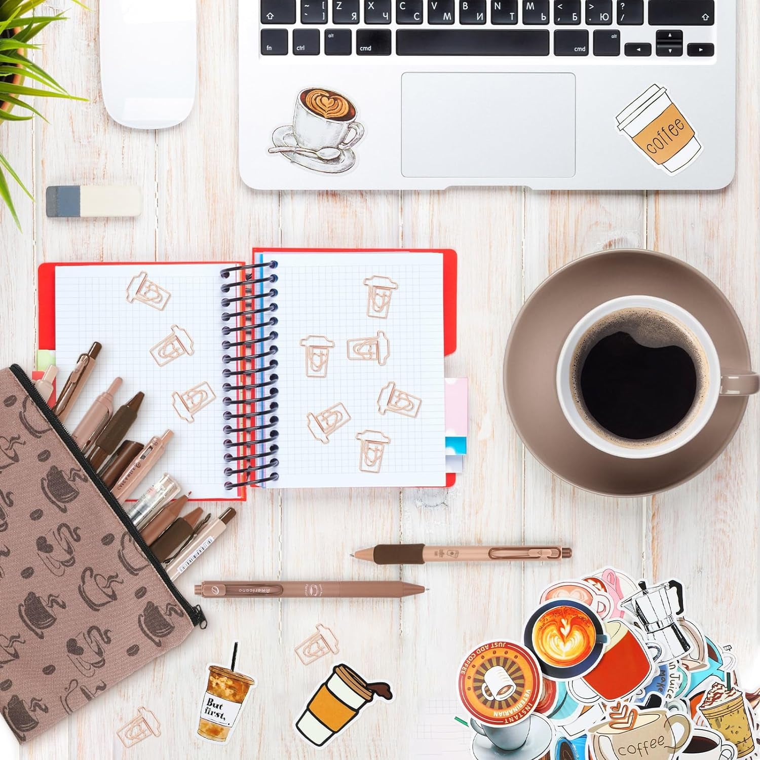 71 Pcs Cute Coffee Pens Coffee Stationery Set Aesthetic Stationery Supplies Gel Ink Pens Retractable Pens 0.5Mm Fine Point Black Ink Kawaii Smooth Writing Pens for Coffee Office Home Supplies