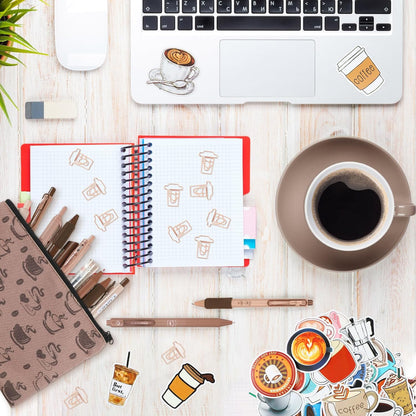 71 Pcs Cute Coffee Pens Coffee Stationery Set Aesthetic Stationery Supplies Gel Ink Pens Retractable Pens 0.5Mm Fine Point Black Ink Kawaii Smooth Writing Pens for Coffee Office Home Supplies