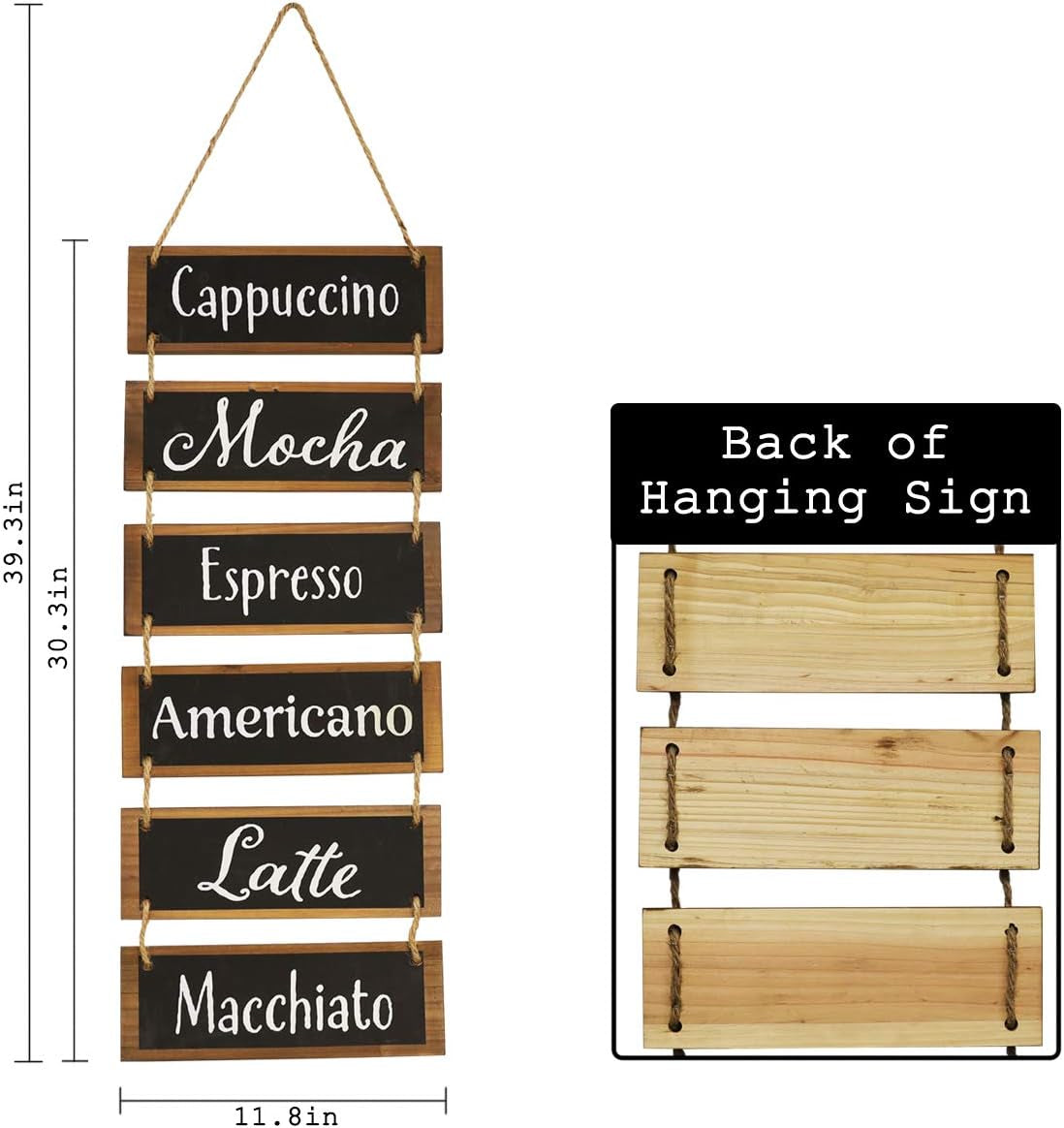 Coffee Bar Decor Coffee Sign Coffee Wall Decor, Farmhouse Kitchen Bathroom Living Room Bedroom Decor, Large Rustic Wooden Decor Hanging Wall Sign, Wall Hanging Decor (Black)
