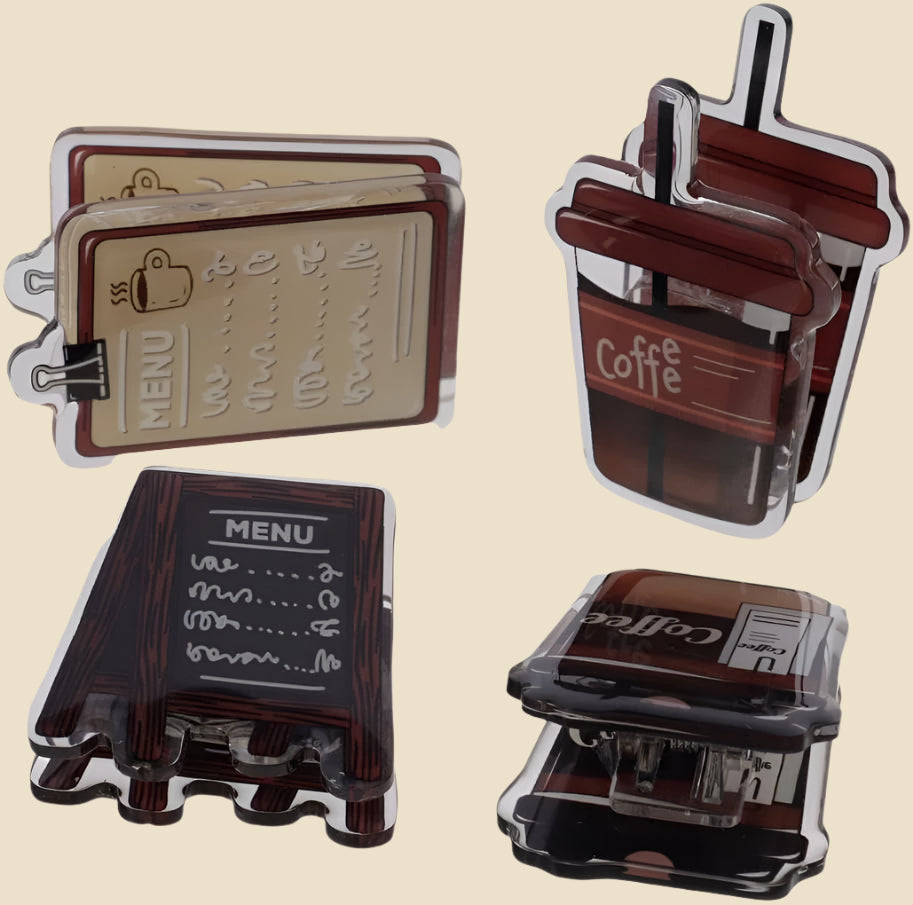 2/4Pcs Latte Coffee Acrylic Paper Clip, Cute Coffee Binder Sealing Clips, Office Accessory to Hold Photo, Bills and Notes