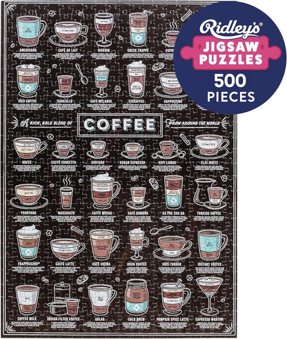 Ridley'S Coffee Lover’S 500-Piece Jigsaw Puzzle – Coffee Puzzle with Informational Image, Sturdy Storage Tube Included – Activity Puzzle – Makes a Great Gift