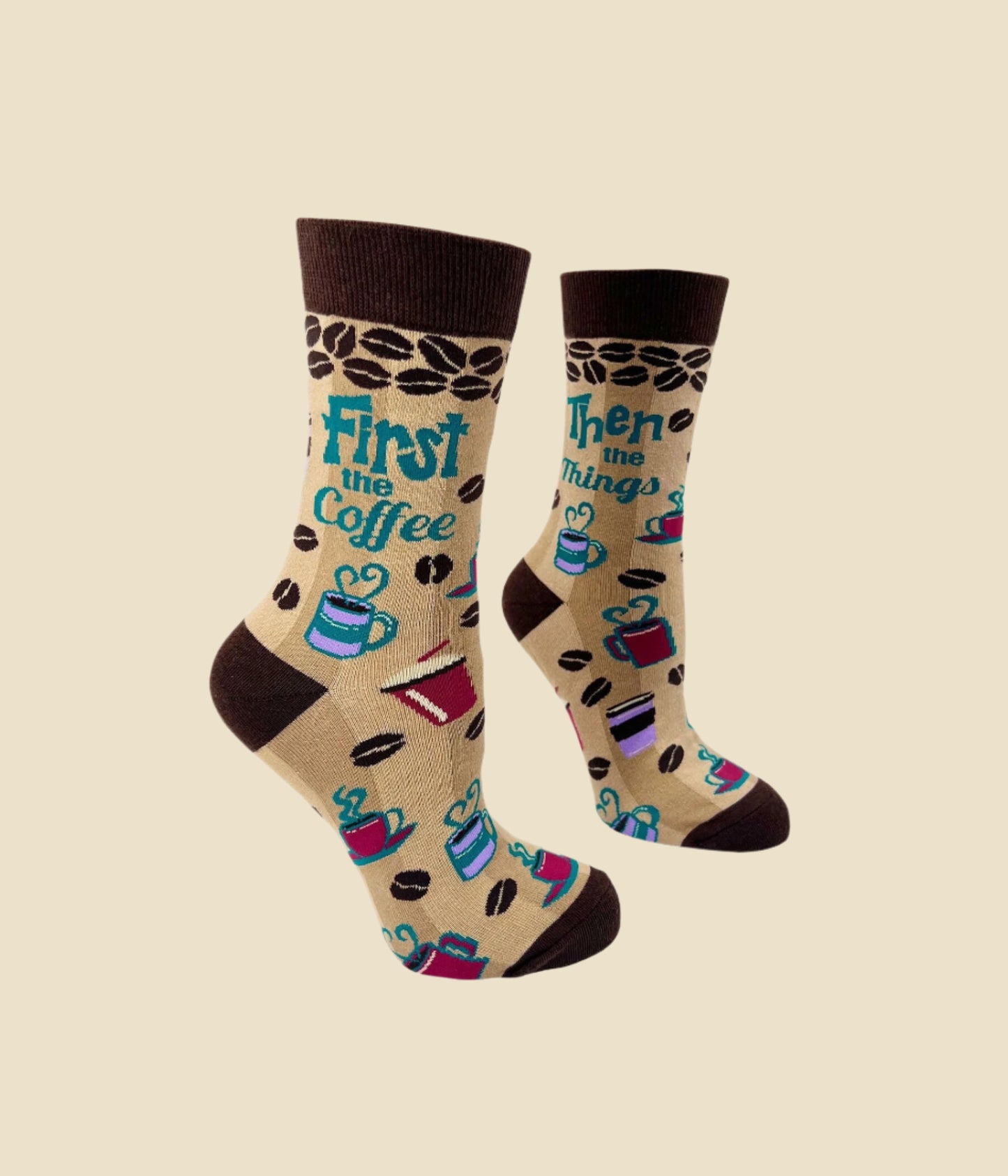 First the Coffee Then the Things Women'S Crew Socks | Coffee Lovers Gift | Coffee Gift for Her | Cute Fun Socks | Funny Saying Socks