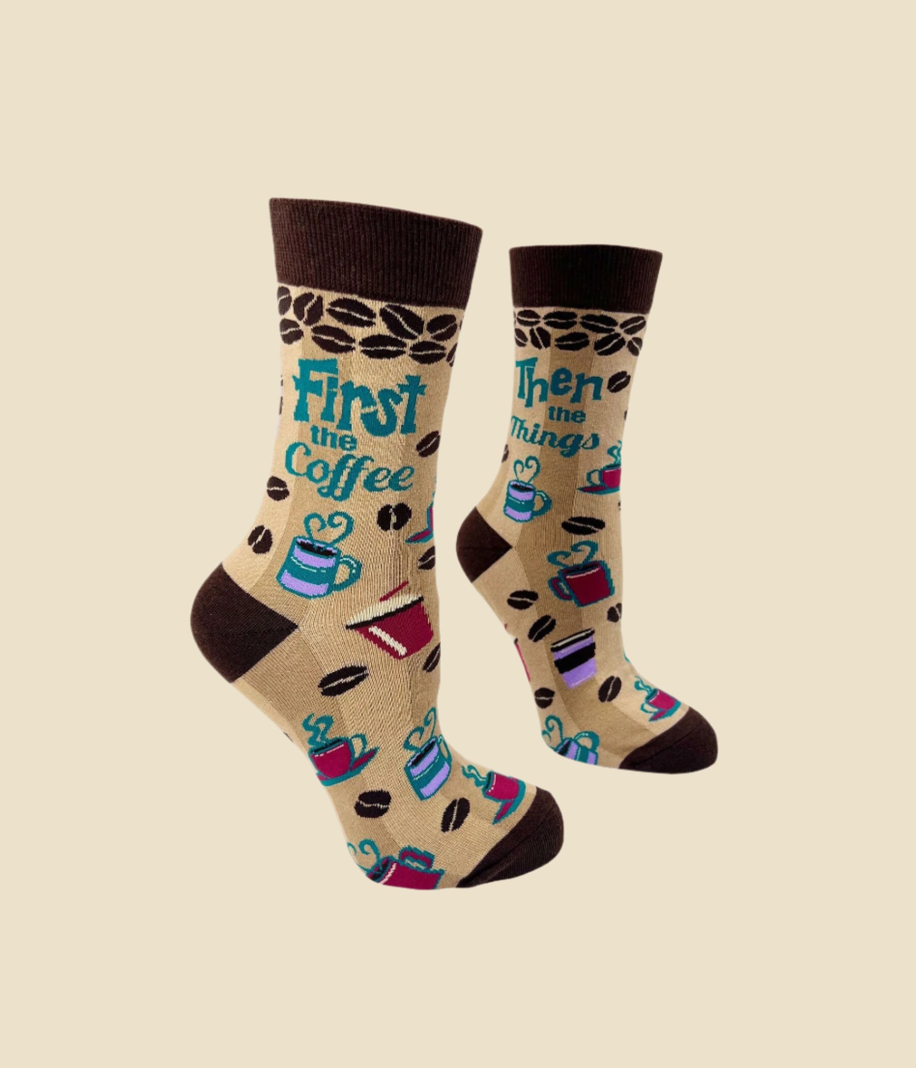 First the Coffee Then the Things Women'S Crew Socks | Coffee Lovers Gift | Coffee Gift for Her | Cute Fun Socks | Funny Saying Socks