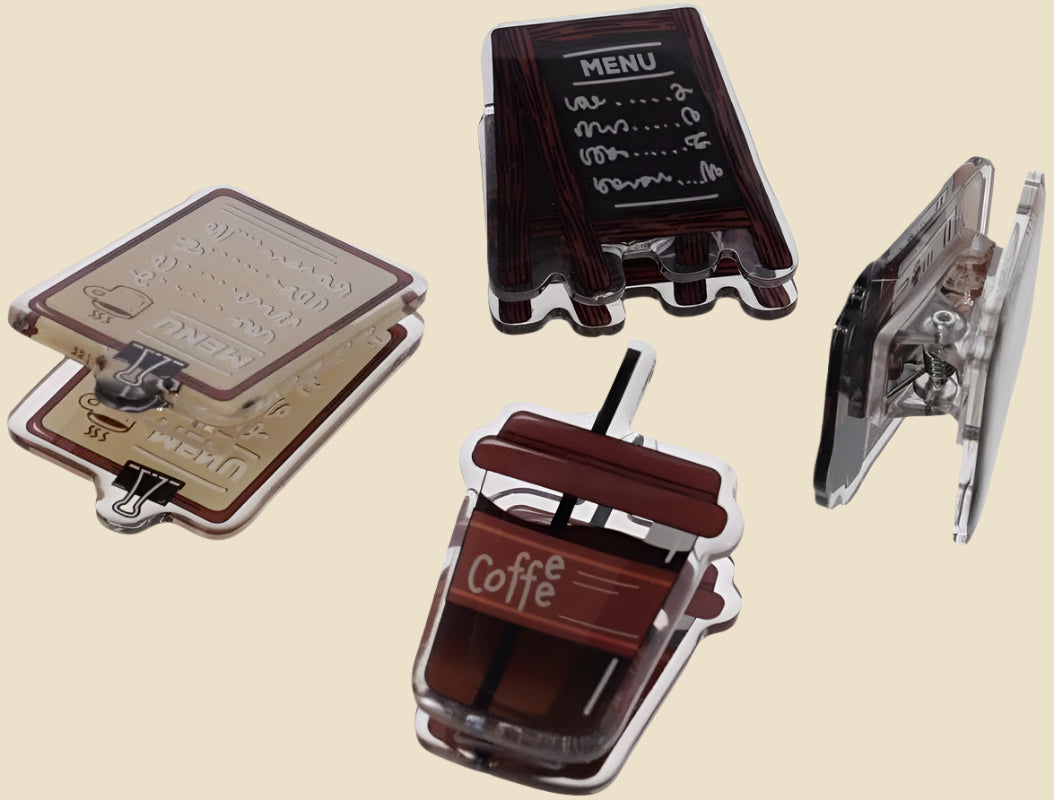 2/4Pcs Latte Coffee Acrylic Paper Clip, Cute Coffee Binder Sealing Clips, Office Accessory to Hold Photo, Bills and Notes