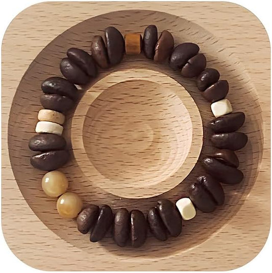 Natural Coffee Bean Bracelet for Women Men Handmade Stretch Real Coffee Bean Charm Beaded Bracelets