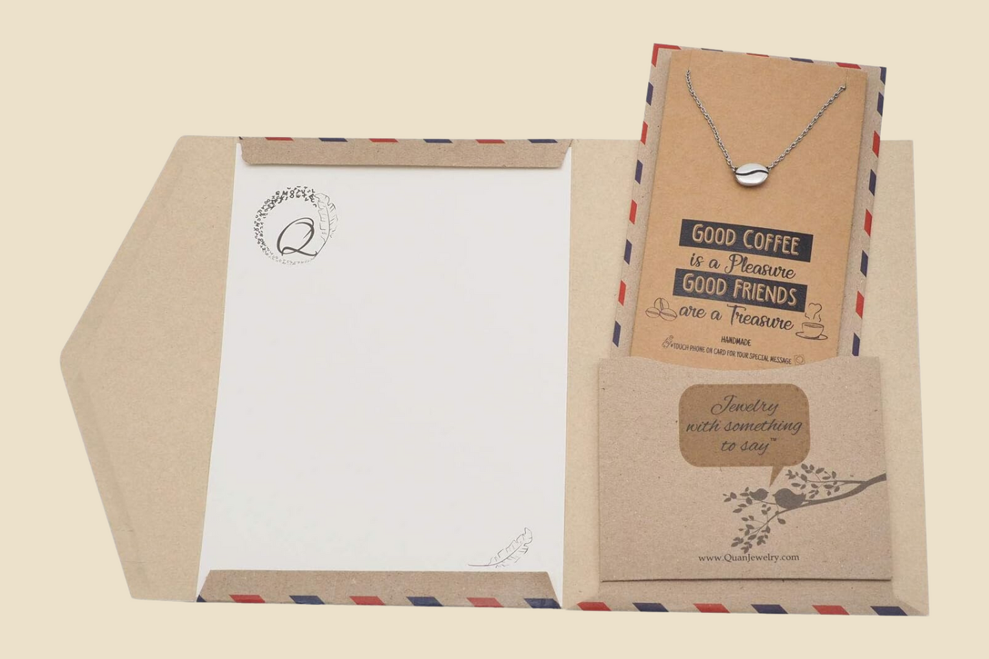 Coffee Bean Necklace & Ring Set - Handmade Gifts for Coffee Lovers